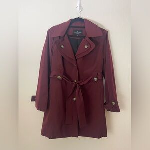 London Fog Women's Deep Burgundy Trench Coat with Waist Tie